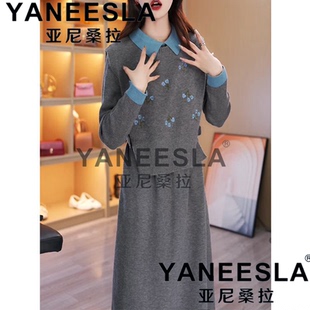 减龄打底裙 韩版 中长款 配大衣针织连衣裙女秋冬毛衣长裙2024新款