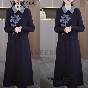 减龄打底裙 韩版 中长款 配大衣针织连衣裙女秋冬毛衣长裙2024新款