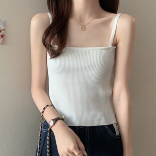 夏季 女装 ins风学生百搭吊带上衣 纯色打底针织背心大码 胖妹妹韩版