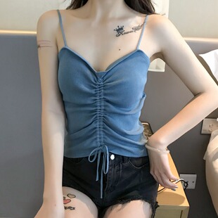 女装 胖MM大码 显瘦弹性V领小背心 性感遮肚外穿吊带针织衫 2021夏季