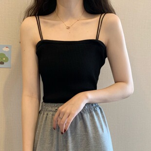 基础款 韩版 夏季 纯色百搭双肩带针织上衣胖妹妹大码 吊带背心潮 女装