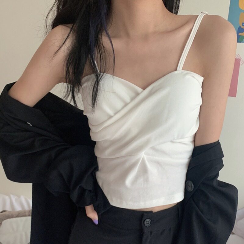 港味chic风辣妹超火吊带背心大码女装胖妹妹夏季带胸垫打底上衣潮