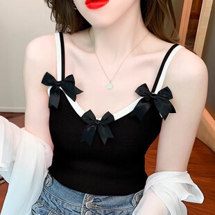 修身 夏季 显瘦百搭针织上衣潮 女装 性感蝴蝶结吊带小背心胖妹妹大码