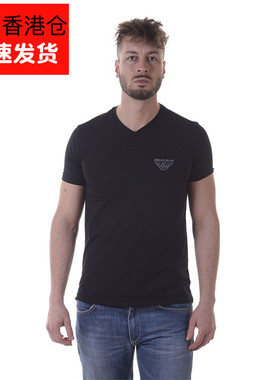 ARMANI JEANS阿玛尼男士春夏黑色V领精品短袖透气T恤3Y6T066J1FZ