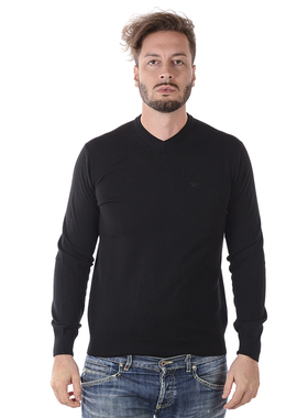 男士ARMANI阿玛尼春秋V领针织衫商务黑色时尚正品8N1M921M4CZ羊毛