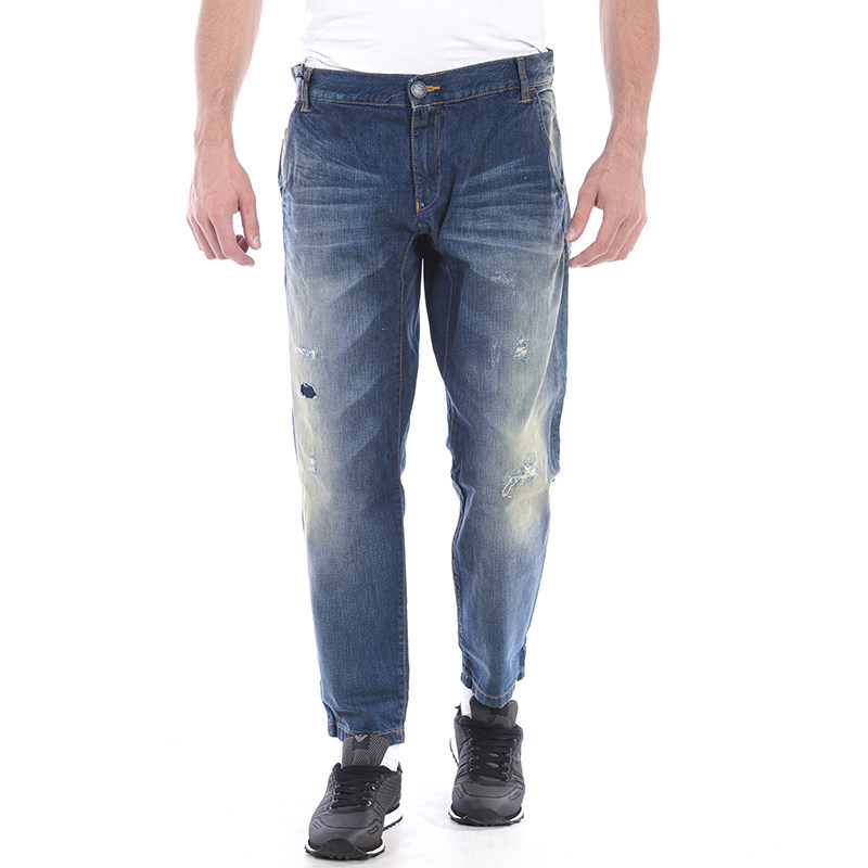ARMANI JEANS阿玛尼男士低腰宽松水洗白破洞牛仔长裤A6Y311K正品