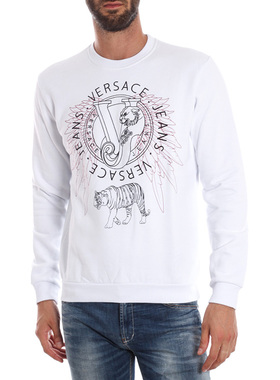 versace jeans范思哲 男士白色套头长袖圆领棉卫衣正品 AB7GMA700