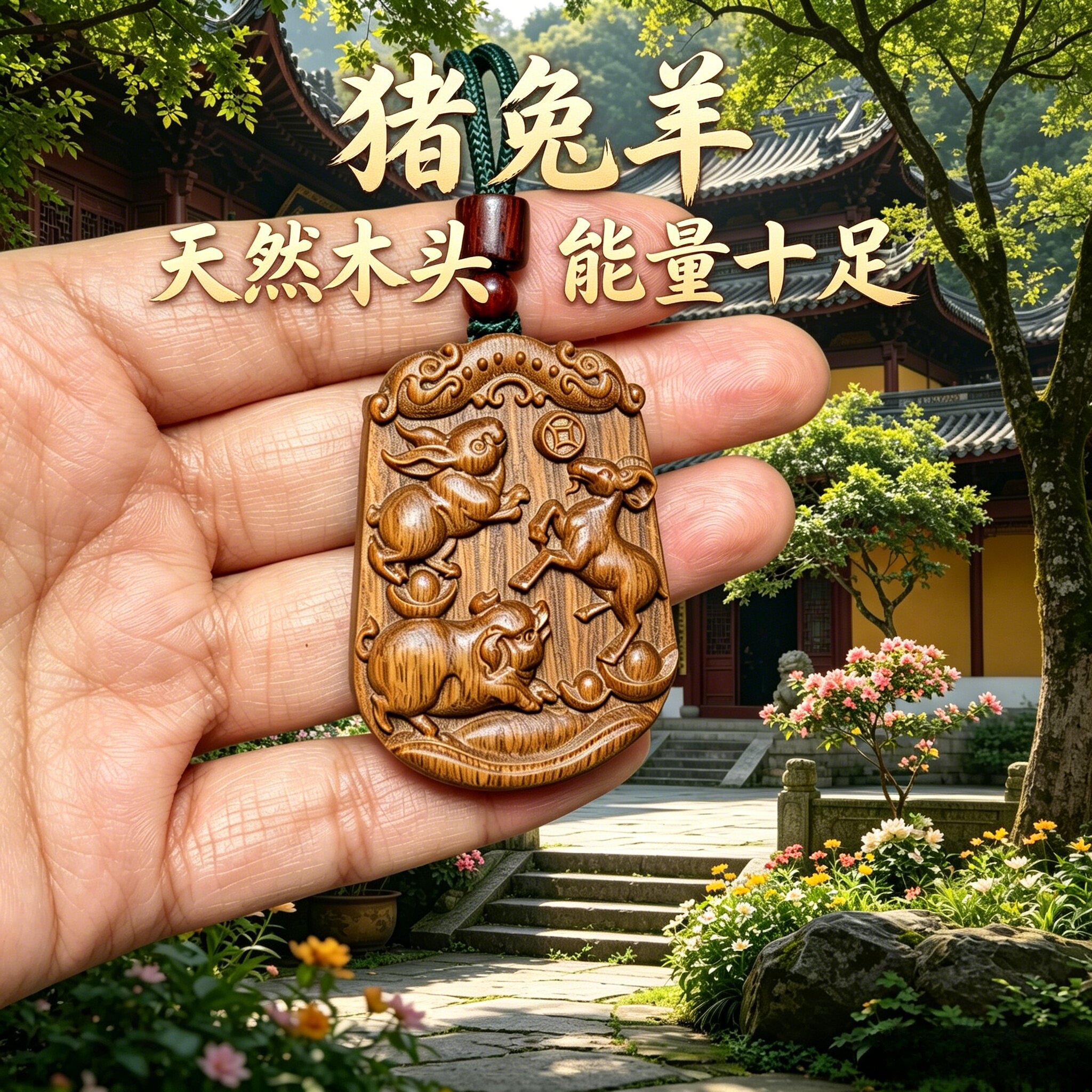 桃木亥卯未三合局属相佛牌车挂