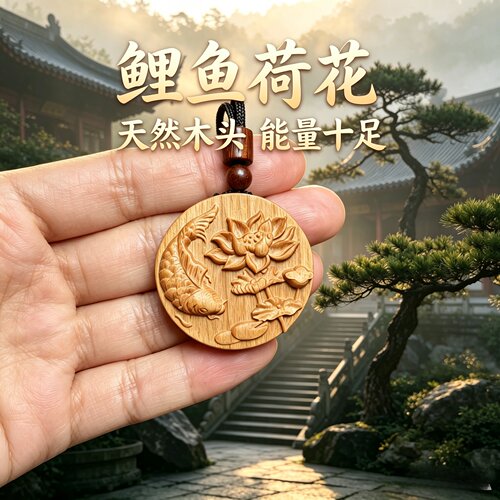 桃木鲤鱼荷花车挂钥匙扣