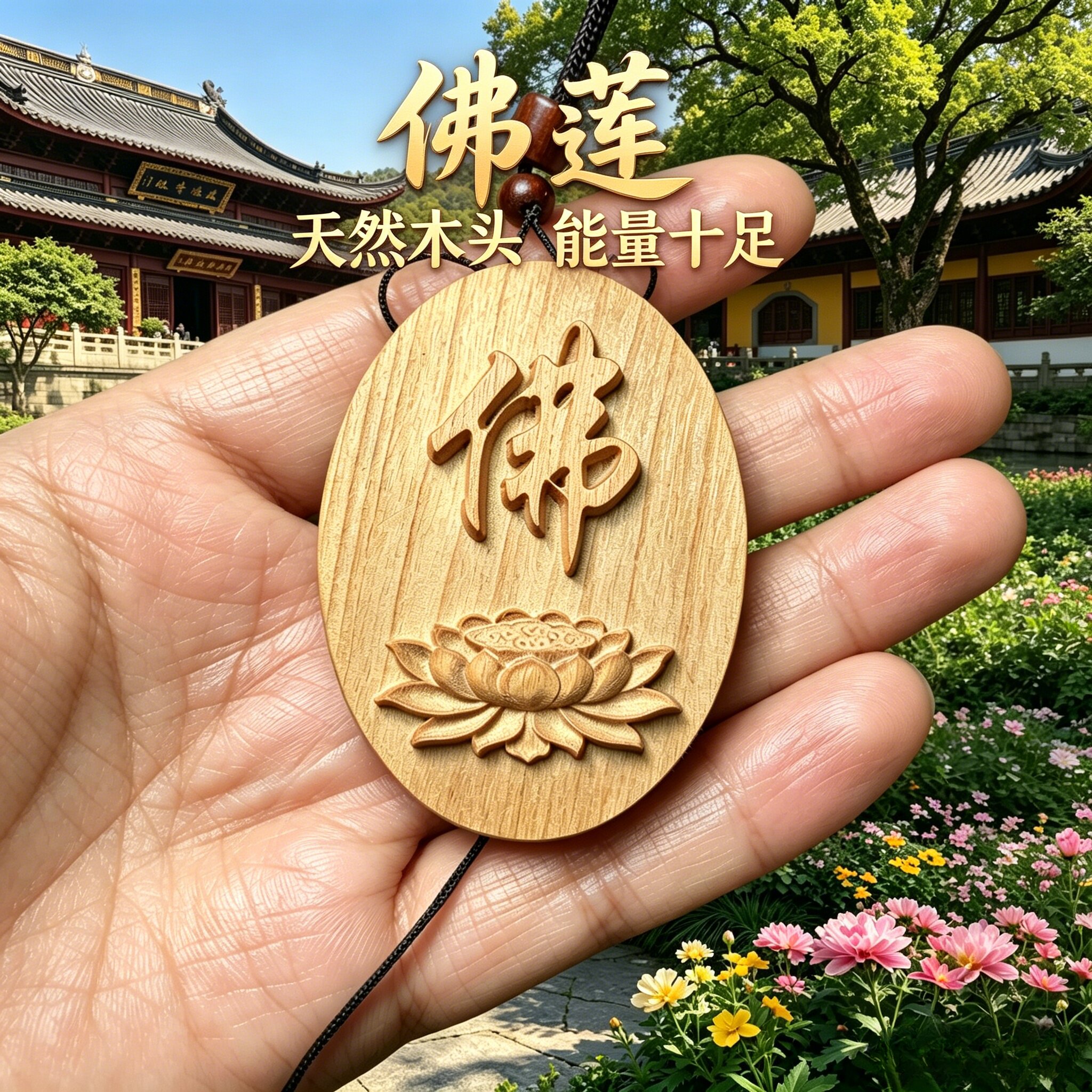 绿檀木莲花佛字牌木牌补木挂件竖牌考试求学护身符护身保平安佛牌
