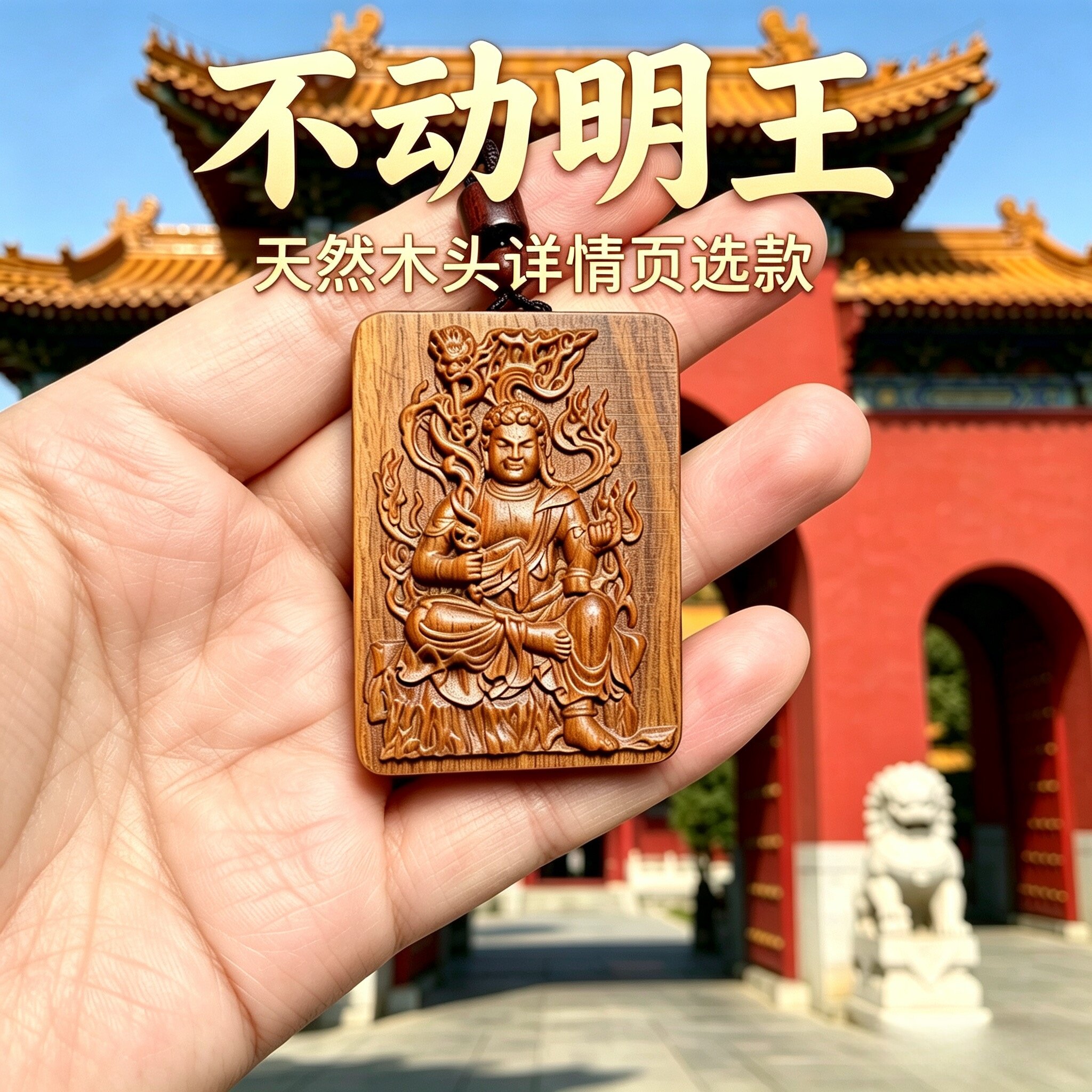 绿檀木不动明王吊坠本命佛梯形考试木牌佩戴车挂缺木补木吊坠挂件