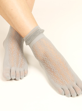 5双装五指袜纯色中短筒袜女镂空舒适半透明夏季丝薄灰色五趾袜子