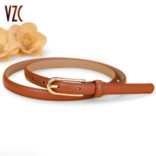 带 饰配连衣裙青年牛仔裤 皮带女真皮牛皮棕色细腰带简约百搭时尚 装