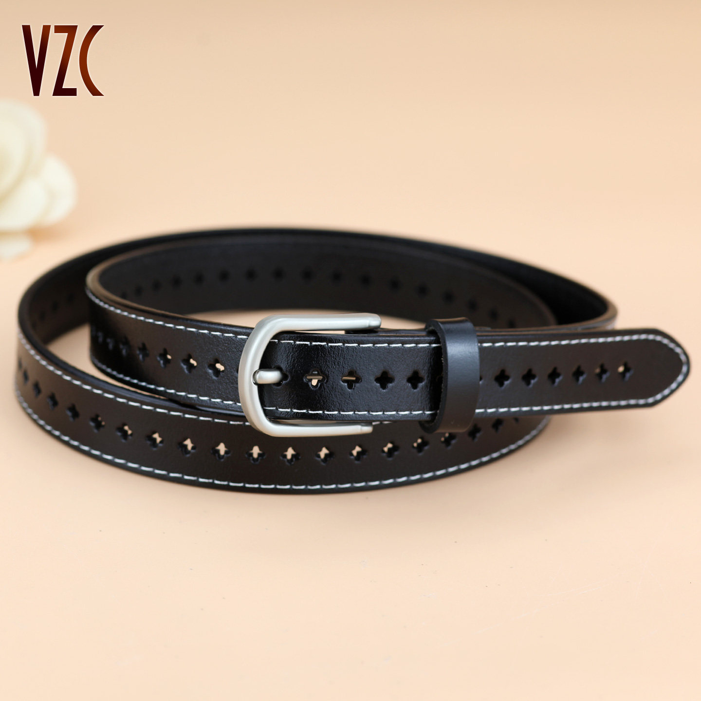 皮带女款真皮牛皮黑棕色手工镂空时尚高级感装饰配裙子牛仔裤腰带