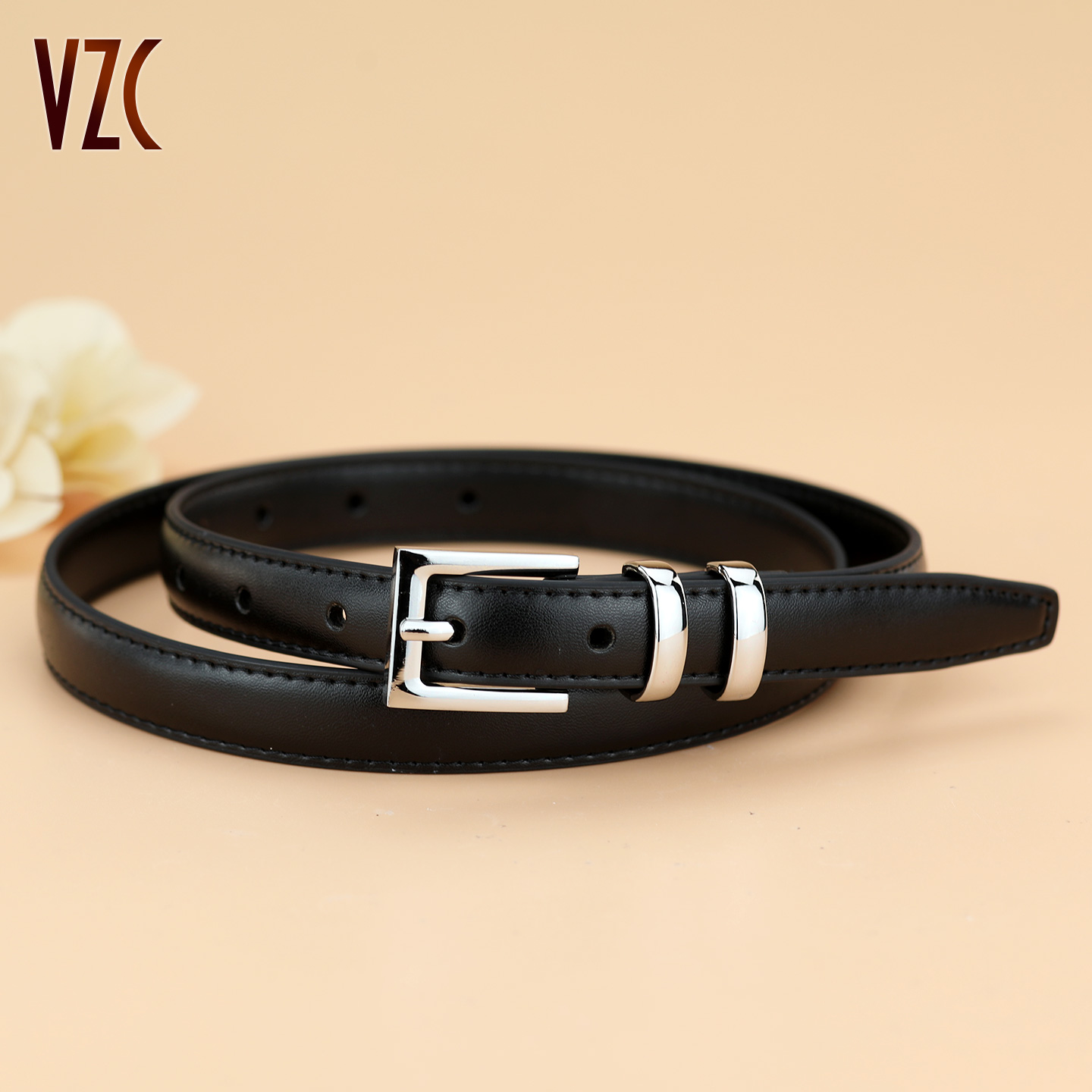 皮带女真皮牛皮黑色时尚百搭小众风腰带窄装饰配裙高级感牛仔裤带