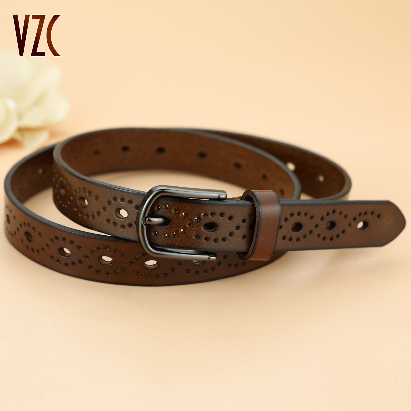 皮带女镂空真皮头层牛皮时尚复古腰带夏季新款装饰配牛仔阔腿裤带