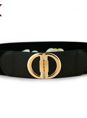 女士真皮腰封黑色牛皮松紧宽腰带装饰配裙子大衣毛衣束腰外搭皮带