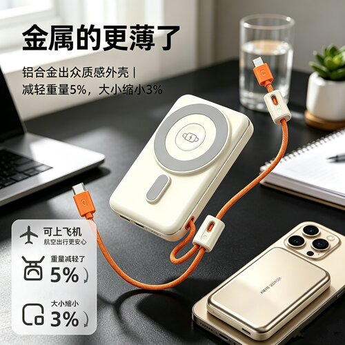 超薄磁吸Magsafe自带线充电宝