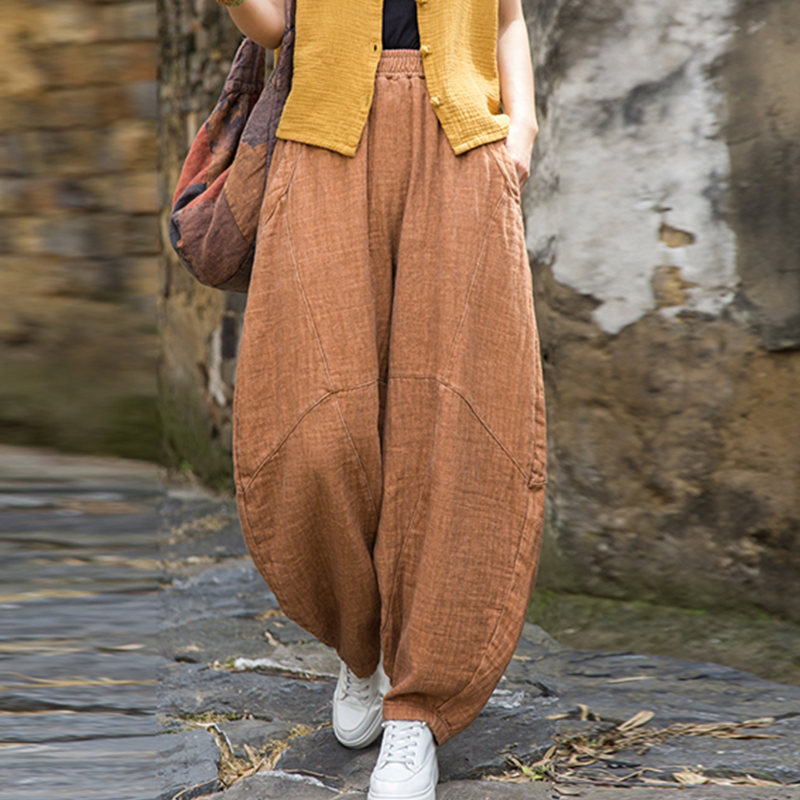 纯棉长裤春夏季棉麻女装哈伦裤文艺宽松阔腿休闲裤太极瑜伽灯笼裤