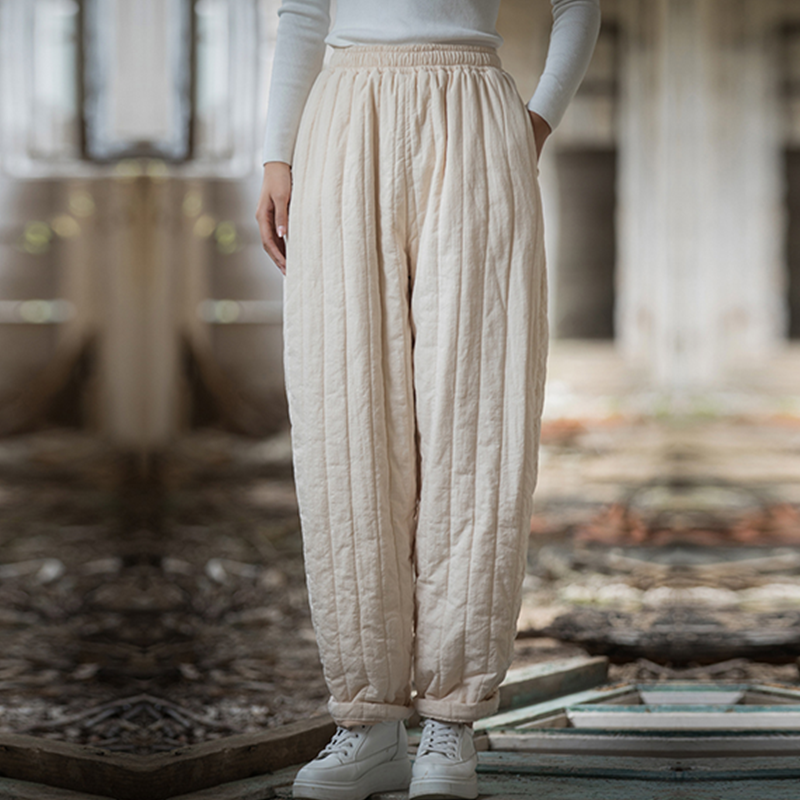 原创复古女装冬季夹棉保暖休闲哈伦裤宽松瑜伽裤棉麻长棉裤阔腿裤