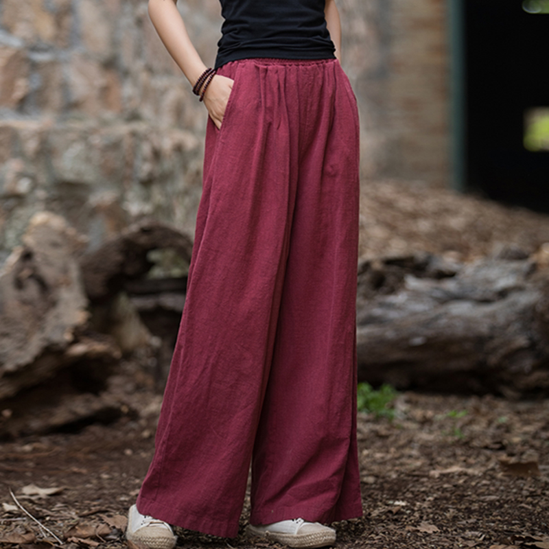 苎麻长裤春夏季棉麻女装直筒裤文艺宽松阔腿裤休闲裤太极瑜伽新款