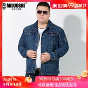 Mùa xuân và mùa thu bộ đồ denim giản dị cộng với phân bón áo sơ mi XL chất béo lỏng áo khoác cotton nam - Áo khoác đôi