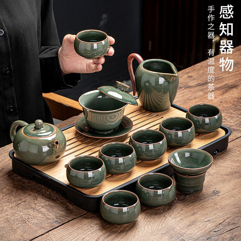 哥窑冰裂釉功夫茶具套装家用陶瓷喝茶中式盖碗茶壶茶杯办公室