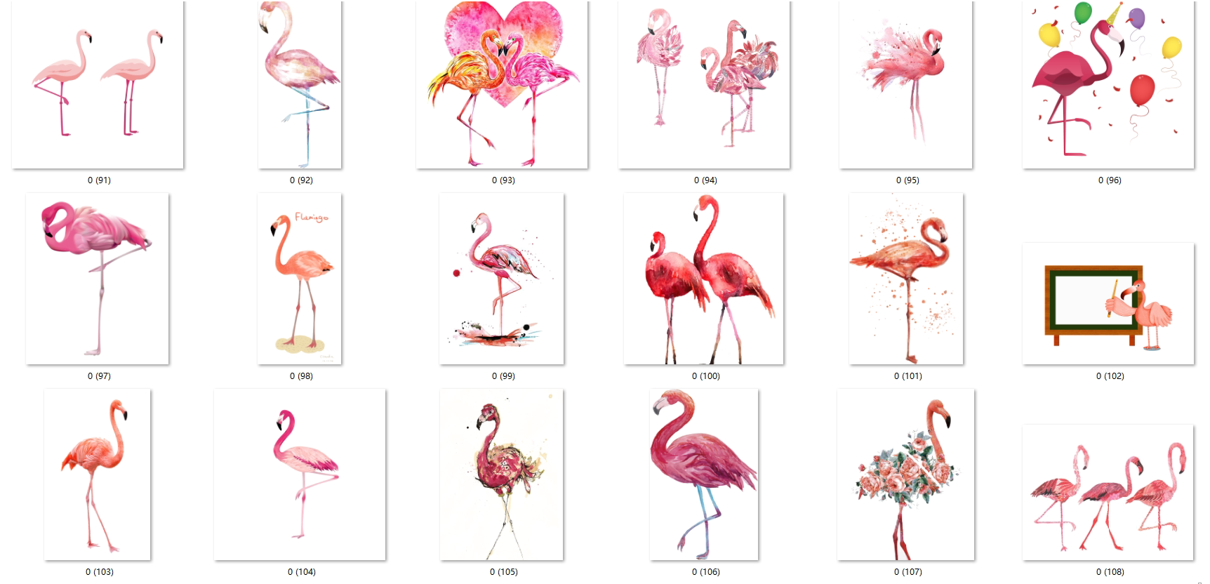 手绘108款火烈鸟png免抠图片 卡通森系火烈鸟插图设计素材