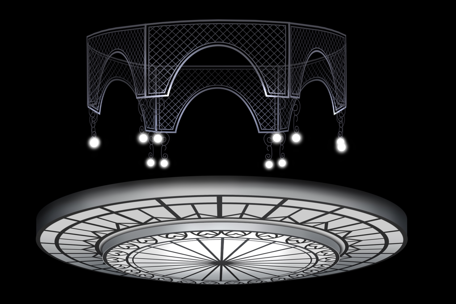 简约韩式白色透明水晶串灯婚礼效果图设计素材手绘道具吊顶纱幔ps