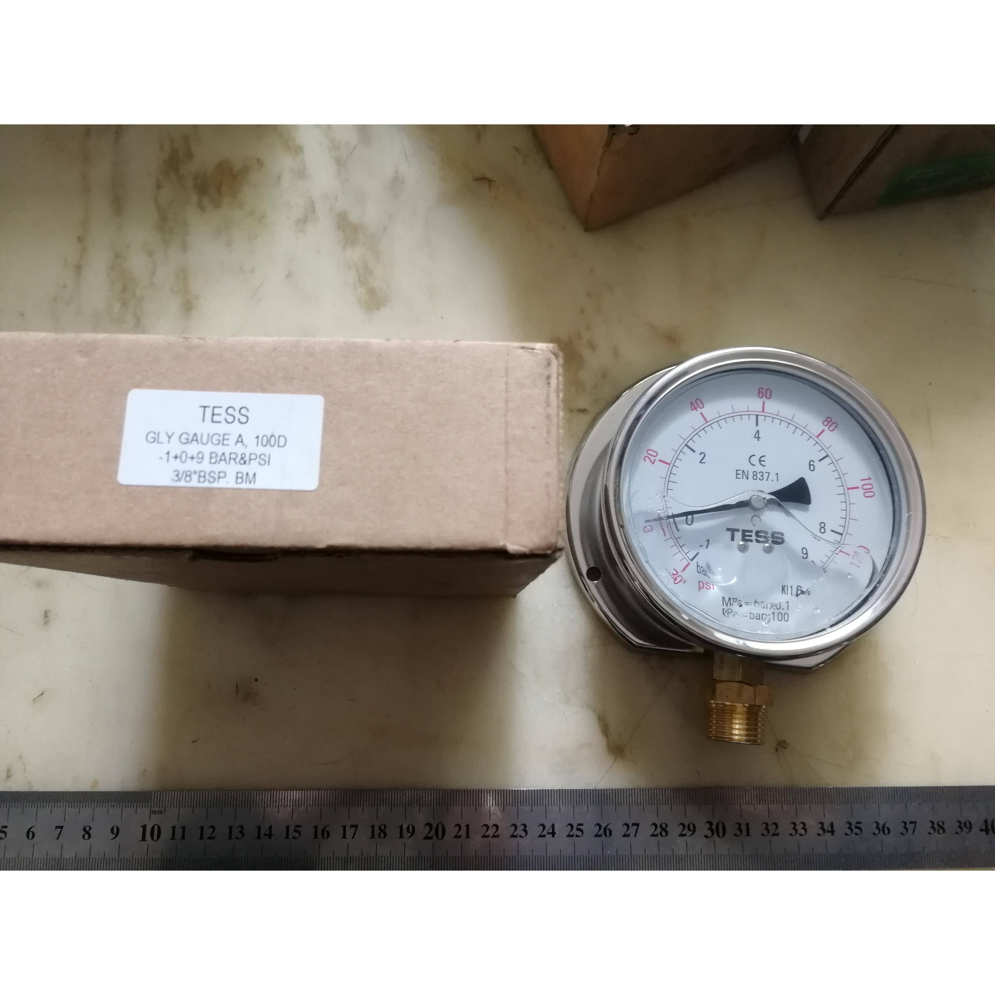 TESS 压力表 -1+0+9 BAR&PSI, DIA 100， 3/8"