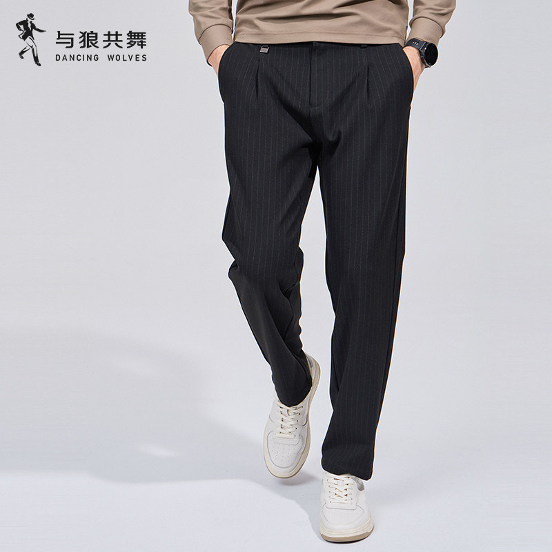与狼共舞加绒TR条纹保暖休闲裤