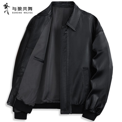 【牛皮】与狼共舞翻领真皮皮衣男2026秋季新款商务休闲夹克外套