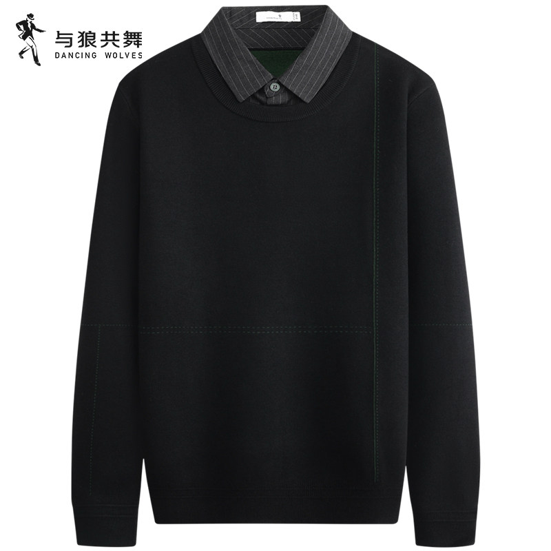可机洗假两件羊毛毛衣