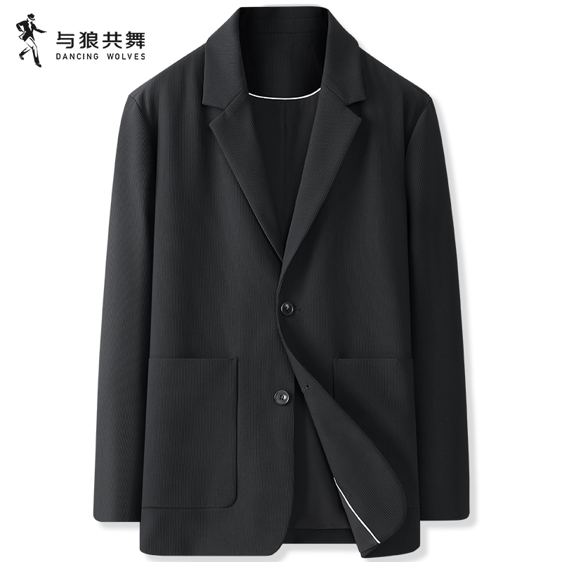 【竖纹肌理】与狼共舞平驳领西装外套男2024春季新款质感休闲西服