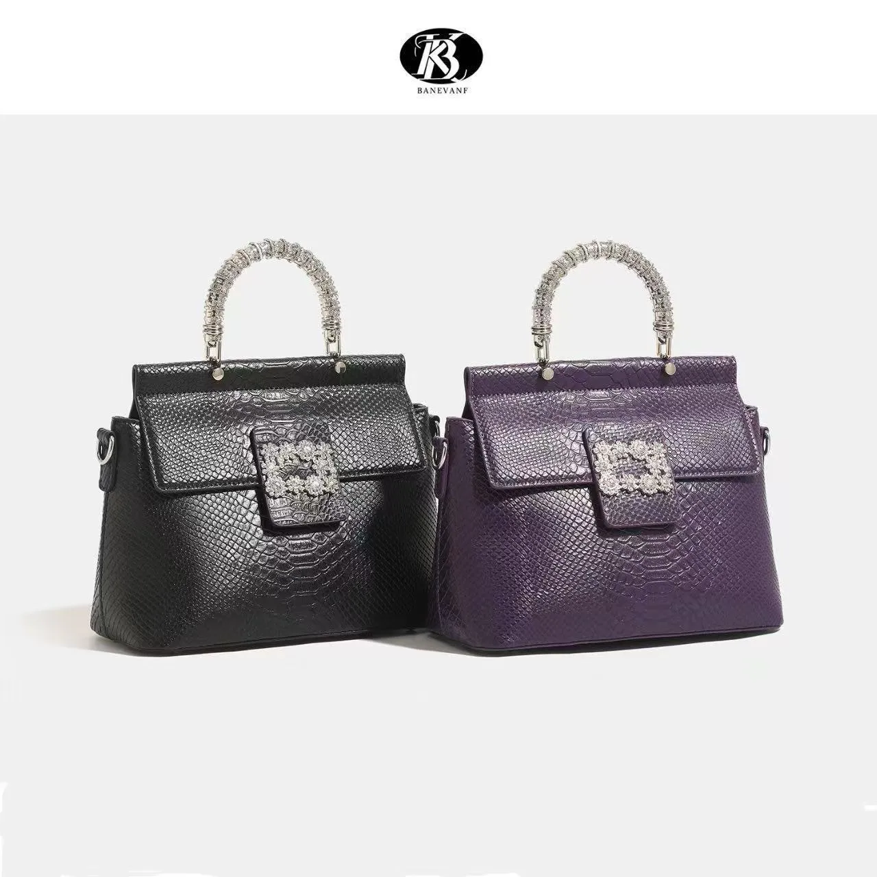 新款蛇纹钻石小花朵手提包高级设计感单肩斜挎潮流女士包包9230#,箱包皮具/热销女包/男包,小方包,淘宝优惠券,粉丝福利购,淘宝优惠卷