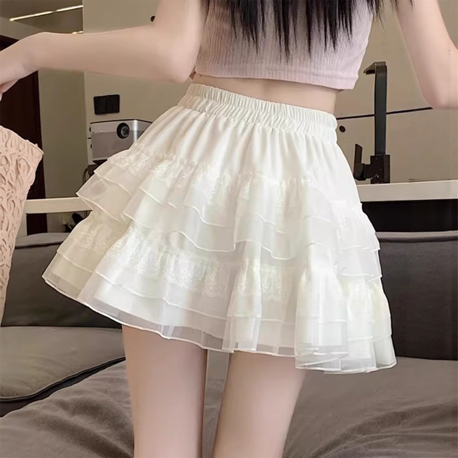 白色蛋糕裙半身裙女夏松紧高腰成人tutu裙芭蕾风a字蓬蓬公主短裙