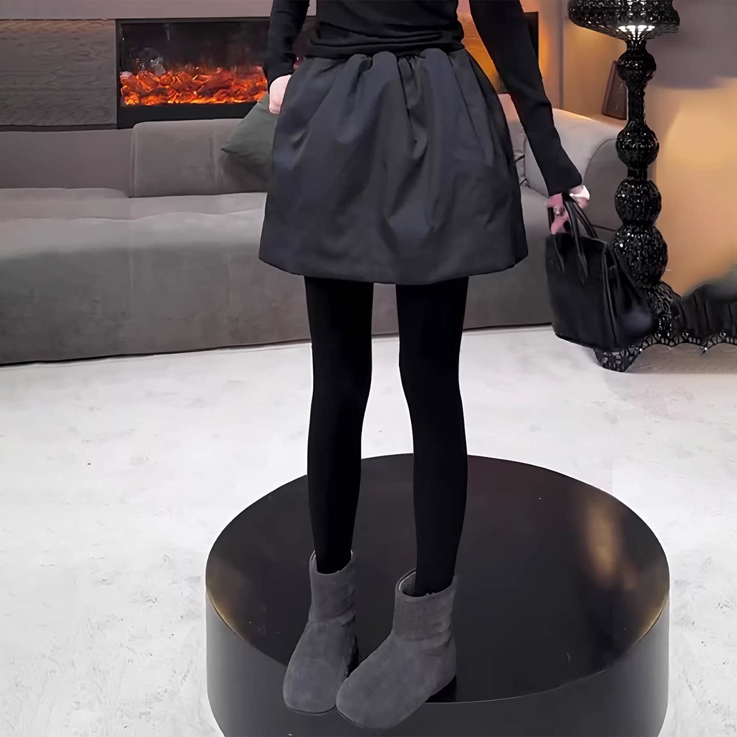 时尚深灰色加厚蓬蓬花苞短裙女2025冬季新款高腰显瘦a字半身裙子