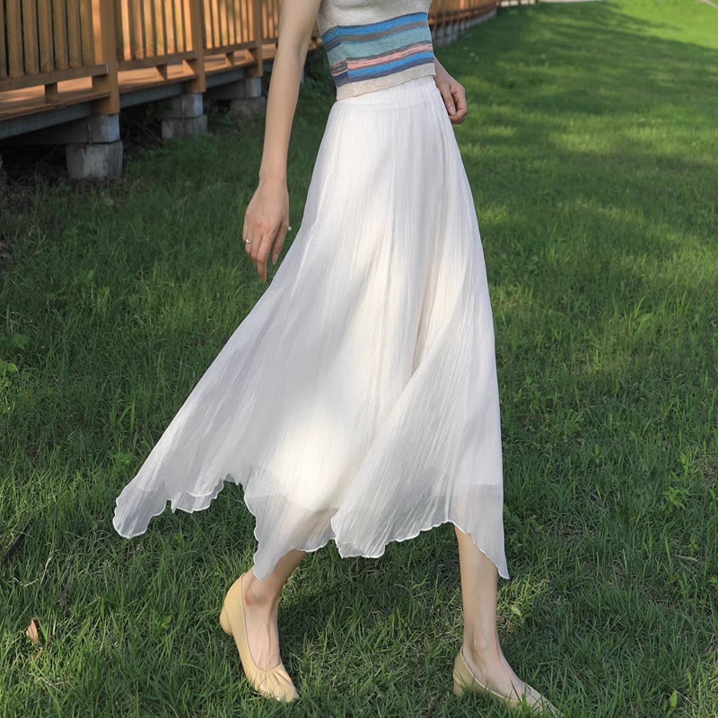 不规则白色半身裙女春季海边飘逸垂感长裙高级感气质显瘦a字裙子