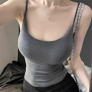 小胸显大~外扩胸吊带背心女带胸垫内搭低胸低领文胸一体美背背心