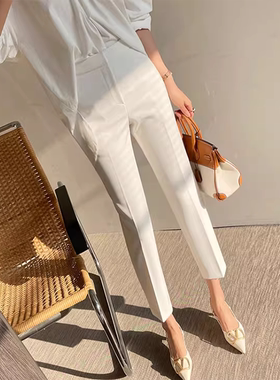 白色西装裤女新款薄款垂感九分铅笔裤高腰显瘦直筒小西裤烟管裤
