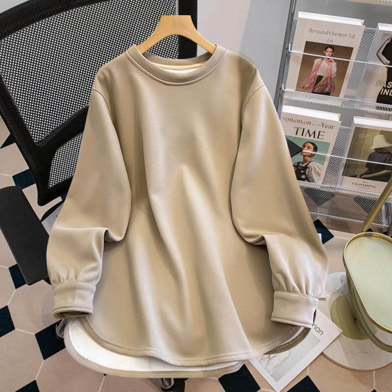 遮屁股中长款打底衫女秋冬加绒加厚长袖T恤内搭鲨鱼裤搭配的上衣