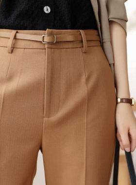 通勤白色西装裤女春秋新款高腰直筒烟管裤百搭休闲人字纹羊毛西裤