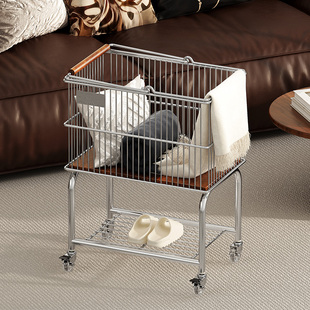 家用脏衣篮中古风衣服收纳筐卫生间洗衣篮浴室可移动小推车置物架