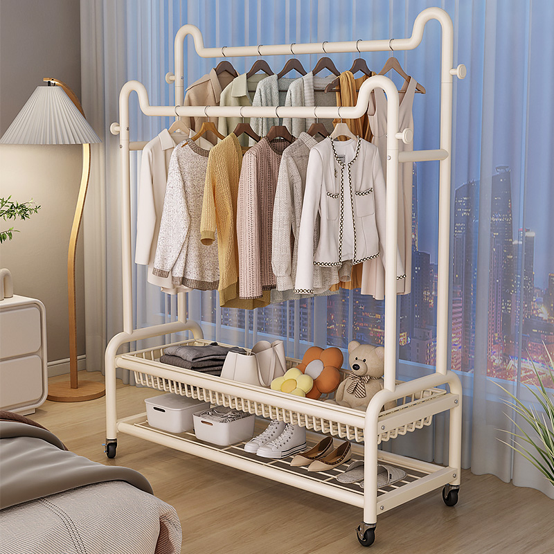 衣帽架落地衣架卧室内家用晾衣架简易衣服收纳置物架双杆挂衣架子