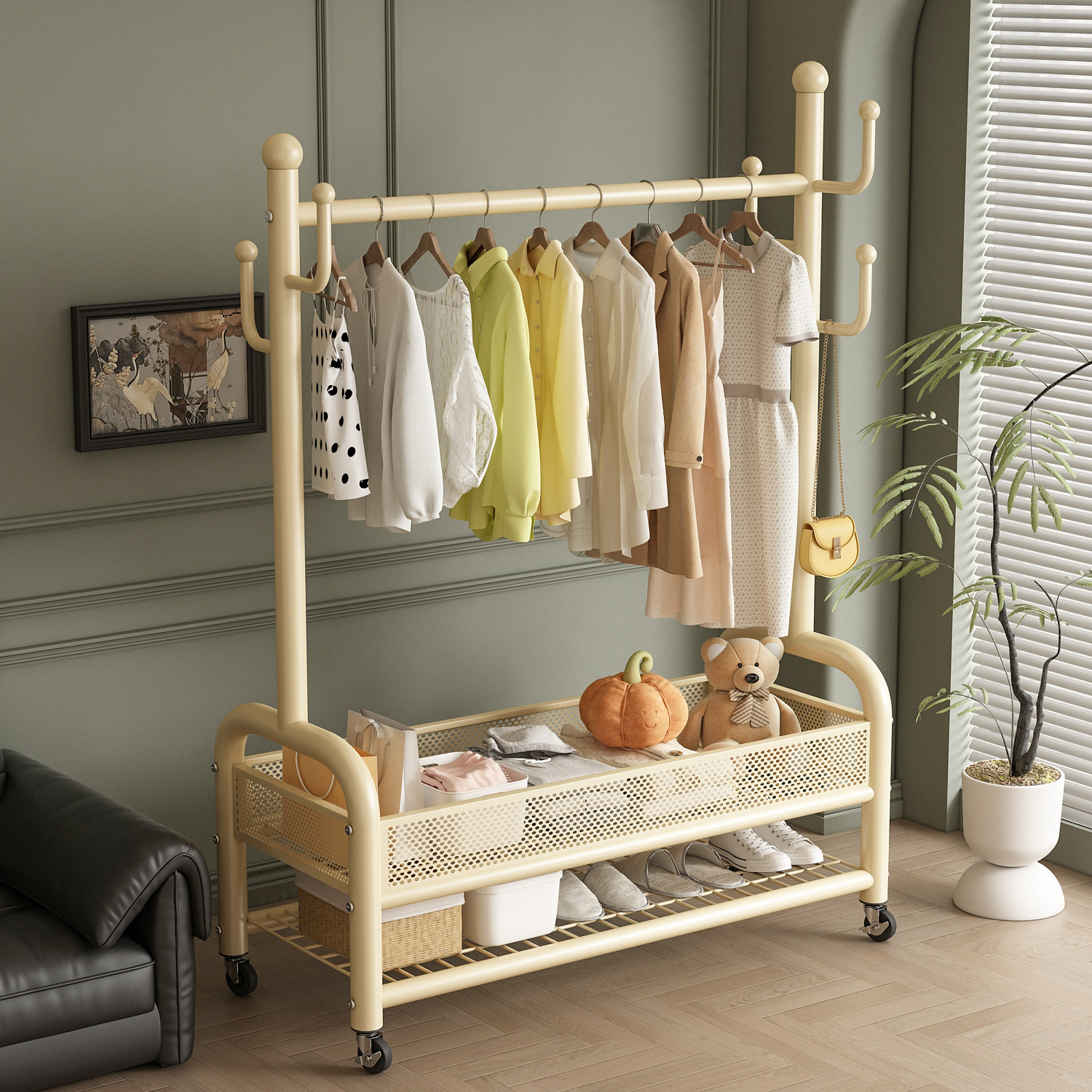 衣架落地卧室挂衣架可移动家用轻奢晾衣架室内衣服架子简易衣帽架,收纳整理,置地/升降晾晒衣架,淘宝优惠券,粉丝福利购,淘宝优惠卷