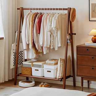 实木衣帽架落地家用挂衣架卧室衣服收纳挂架房间立式 单杆晾衣架子