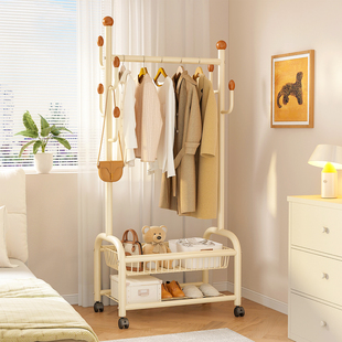 衣架落地卧室衣帽架家用奶油风可移动宿舍晾衣架多功能简易挂衣架