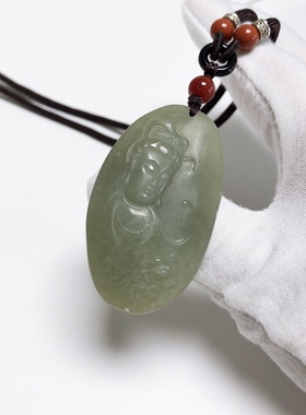 D255# 天然和田玉青白玉观音吊坠49.8*29.5*11.8mm 重24.27克