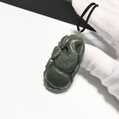 D1582# 天然和田玉宝葫芦吊坠 福禄毛衣链52.5*27.5*16.5mm