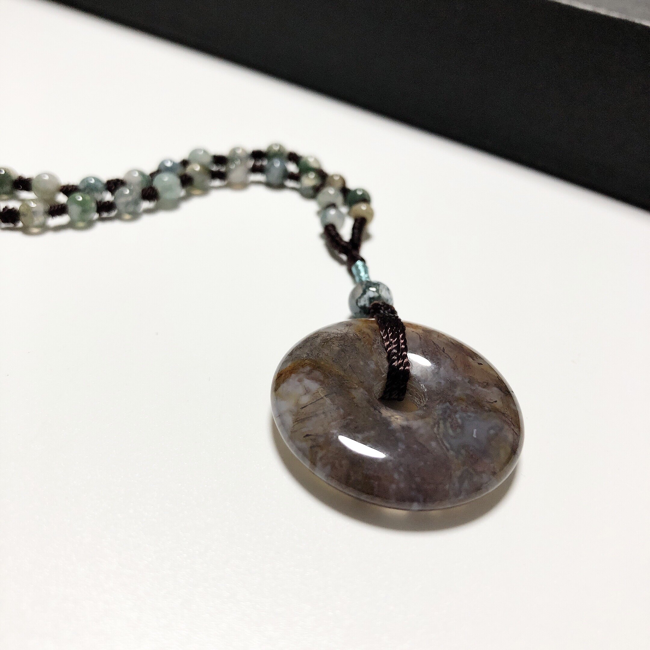 d35# 天然水草玛瑙平安扣吊坠 毛衣链24.5*6.5mm